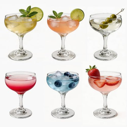 Valeways Shot Glasses - 4oz Cocktail Glasses Set of 6 - True Coupe/Martini Glasses