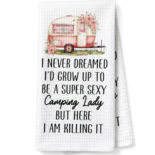 Camping Gifts Decoration Towels for Women Hostess, Camping Lover Waffle Weave Kitchen Towels for Camper - color: Camping