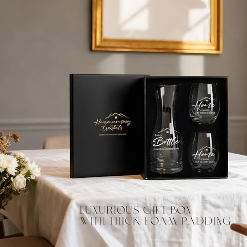 AW BRIDAL House Warming Gifts New Home Wine Glasses and Decanter Set, 2026 Closing Gifts for Home Buyers and Homeowner, New Apartment Gift Basket for Women Friend, First House Gift for Couple Newlywed - style: Wine Decanter-New Home