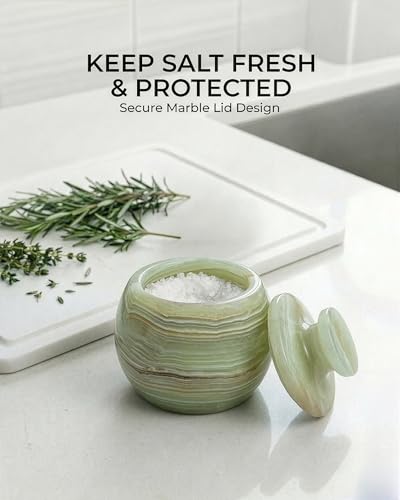 Natural Marble Candy Jar Handmade Cover Pot Storage - Deep Covered Kitchenware Jar Container, Onyx Green - color: Marble Round Candy Jar - Onyx Green