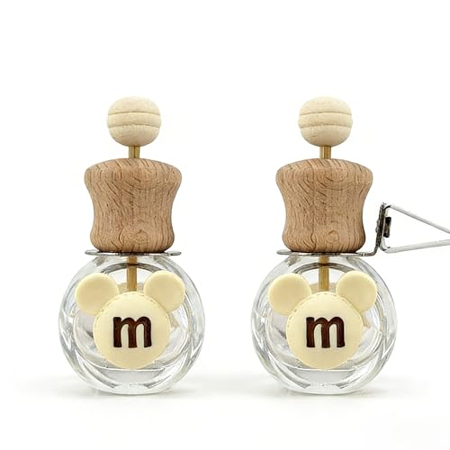 2 Pack Bear Car Vent Clip Diffuser Refillable Glass Bottle | Wood cap glass bottle with dropper, DIY essential oil freshener for car wardrobe bathroom home - size: Bear-A4 - 2PCS
