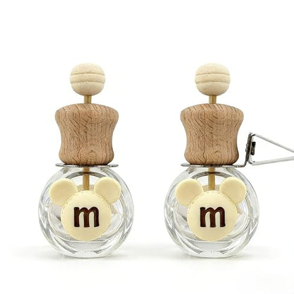 2 Pack Bear Car Vent Clip Diffuser Refillable Glass Bottle | Wood cap glass bottle with dropper, DIY essential oil freshener for car wardrobe bathroom home - size: Bear-A4 - 2PCS