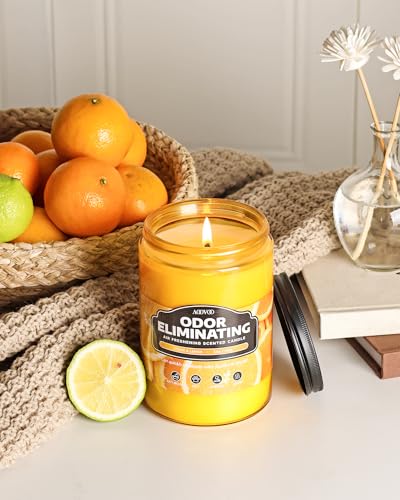 AOOVOO Citrus Lemon Odor Eliminating Candle - 22oz Soy Candles for Home | Eliminates 95% of Pet, Smoke, Food, and Other Smells Quickly, Non Toxic Air Freshing Candle, Up to 110 Hours Burn time - size: 22oz