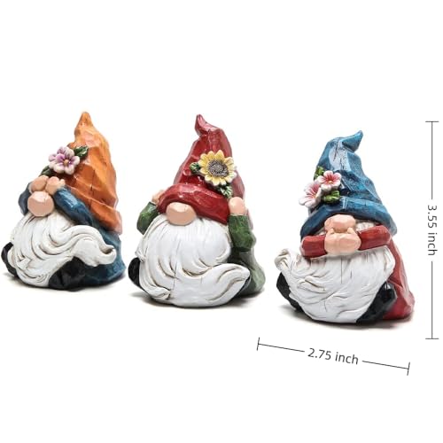 Hodao Spring Gnome Decor Set of 3, Resin Three Wise Gnomes Figurines with See No Evil Hear No Evil Speak No Evil Design, Floral Tiered Tray Shelf Table Accent, Farmhouse Gift Idea - style: Three Wise Gnom-2