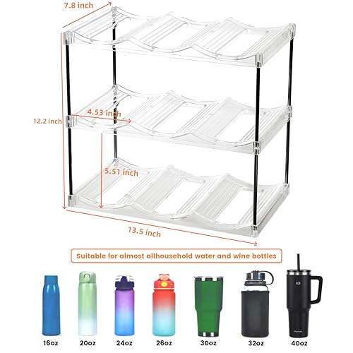 3 Tier Stackable Wine and Water Bottle Holder Free-Standing Fridge Wine Bottle Organizers Clear Plastic Water Bottle Holder for Cabinet,Refrigerator,Pantry,Kitchen Countertops,Holds 9 Bottles - size: 3 Tier-Holds 9 Bottles
