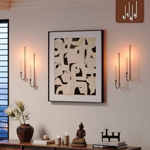 Metal Wall Candle Sconce Holder Set of 4 Wall Mount Candle Holder Pillar Holder Brass Modern Wall Candle Sconces Hanging for Living Room Farmhouse Fireplace Wedding - color: Brass, size: 4PC