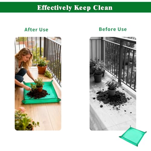 3Packs Repotting Mat, 26.8x26.8 Inch Thickened High Density PE Waterproof | Gardening Tray for Plant Transplanting, Portable Foldable Potting Soil Mat with Storage Bag for Indoor Outdoor Plant Care