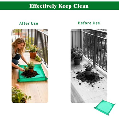 3Packs Repotting Mat, 26.8x26.8 Inch Thickened High Density PE Waterproof | Gardening Tray for Plant Transplanting, Portable Foldable Potting Soil Mat with Storage Bag for Indoor Outdoor Plant Care