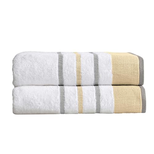 Great Bay Home Decorative Oversized Bath Sheet Set - Cotton 2 Pack 68x35 Extra Large Towels - Durable Towels for Bathroom Decor (Gold/Grey) - color: Gold / Grey, size: Bath Sheet (Pack of 2)
