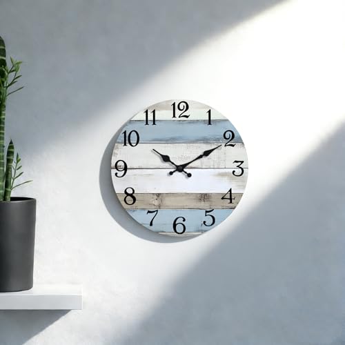 JoFomp 6 Inch Wooden Wall Clocks Battery Operated, Silent Wall Clock Non Ticking, Coastal Country Design Rustic Wall Clocks for Living Room Decor, Small Wall Clock for Bedroom Kitchen Bathroom - size: 6 Inch
