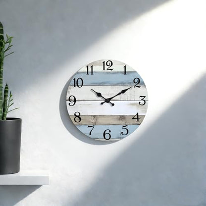 JoFomp 6 Inch Wooden Wall Clocks Battery Operated, Silent Wall Clock Non Ticking, Coastal Country Design Rustic Wall Clocks for Living Room Decor, Small Wall Clock for Bedroom Kitchen Bathroom - size: 6 Inch