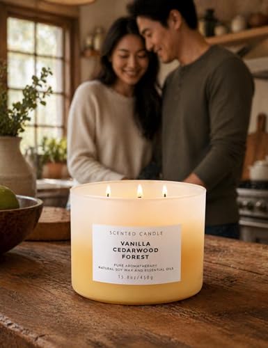 Vanilla Cedarwood Forest 3 Wick Soy Scented Candle for Men & Women, 15.8oz | Balsam, Fir & Clove Notes, Aromatherapy, Warm & Woody, Clean Burn, Fall & Winter, Home & Office, Birthday & Housewarming Gift