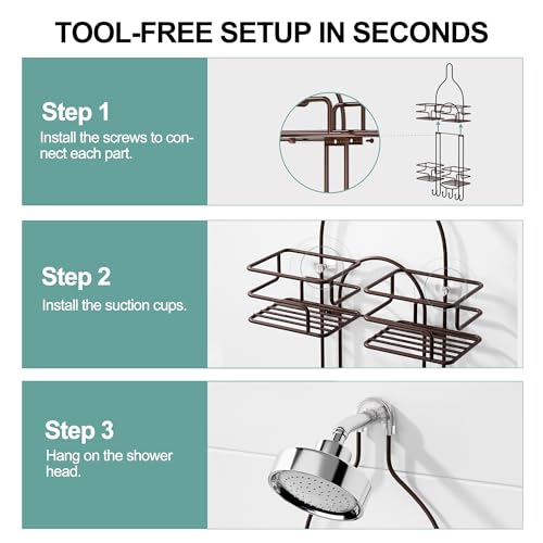 SRIWATANA Shower Caddy Hanging, Shower Organizer with Razor Hooks, Bronze | Rustproof Shower Rack, No Drilling Shelves Over Shower Head, Anti-Swing Scution Install, Bathroom Holder for Sponge Loofah - color: Bronze