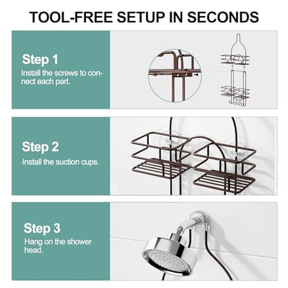 SRIWATANA Shower Caddy Hanging, Shower Organizer with Razor Hooks, Bronze | Rustproof Shower Rack, No Drilling Shelves Over Shower Head, Anti-Swing Scution Install, Bathroom Holder for Sponge Loofah - color: Bronze