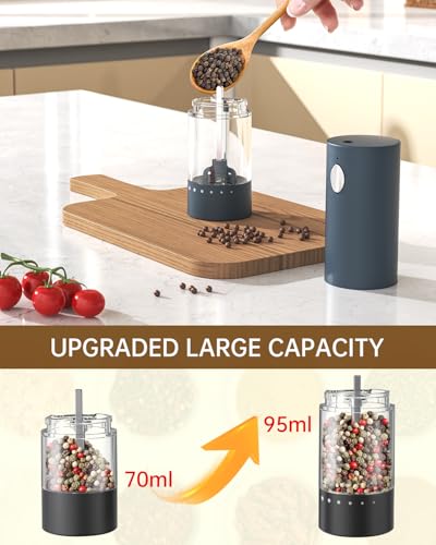 CIRCLE JOY Electric Salt and Pepper Grinder Set Automatic Salt and Pepper Grinder Set with Easy-to-Carry Charging Base and LED Light, Adjustable Coarseness, USB Rechargeable, Washable Container, Blue - color: Blue