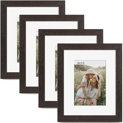 Momentworth 8x10 Picture Frame with Mat for 5x7 Set of 4, Distressed Black Wood Grain 8 x 10 Gallery Wall Picture Frames for Tabletop or Wall Mounting(4 Pack, Black) - color: Distressed Black, size: 8x10 - 4 pack
