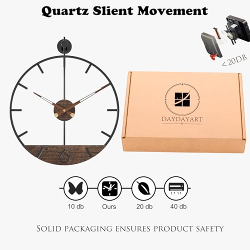 Modern Wood Walnut Dial Wall Clock, Large Simple Wall Decor Metal Frame Silent Non Ticking Clock for Living Room Decor, Kitchen, Bedroom, Study Decoration, Handmade Home Gift Idea, 22.5 in - size: 2.Large 22.5In(57cm)