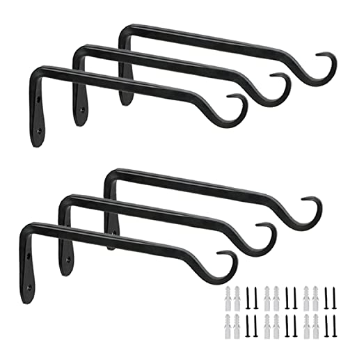 Worth 6-Pack 7" Plant Hanger Bracket, Forged Iron Black Hanging Hooks | Heavy Duty Wrought Hanging Plant Holder for Garden Fence, Wall Hooks for Bird Feeder, Indoor Outdoor Use - color: Black, size: 7" Length