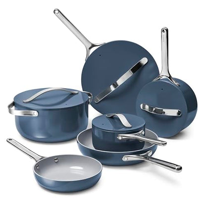 Caraway 16-Piece Deluxe Non-Stick Ceramic Cookware Set | Pots, Frying Pans, Lids and Kitchen Storage, PFAS and PFOA Free, Oven Safe Pan Set and Compatible with All Stovetops, Navy - size: 16pc Set