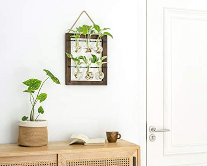 Mkono Plant Propagation Station, Wall Hanging 2-Layer Glass Terrarium Vases | Wood Stand Planter, Hydroponic Flower Cuttings, Premium Bulb Jars,Retro Design,Clear Root View,Home Office Garden Decor