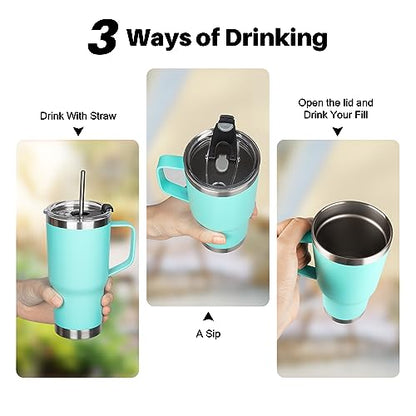20 oz Tumbler with Handle, Stainless Steel Insulated Tumbler with Lid and Straw, Double Wall Vacuum Coffee Mug Tumbler, Insulated Coffee Thermal Cup for Cold and Hot (Mint Green) - color: Mint Green, size: 20 Ounces