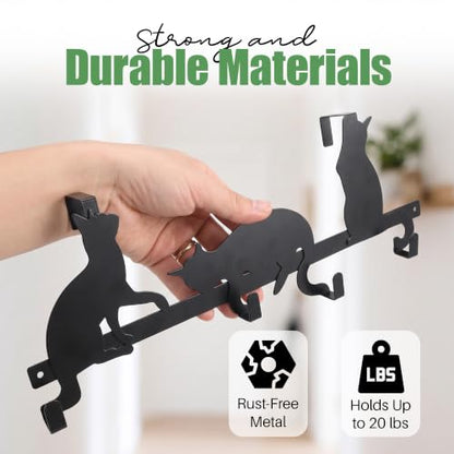 Evelots Over The Door 4 Hook Towel/Coat Rack Hanger Organizer, Kitty Cat Design-Easy No Tool Installation-Black Iron-Holds 20 lbs. - size: 1 Pack, style: 4 Hook Kitty Cat Design