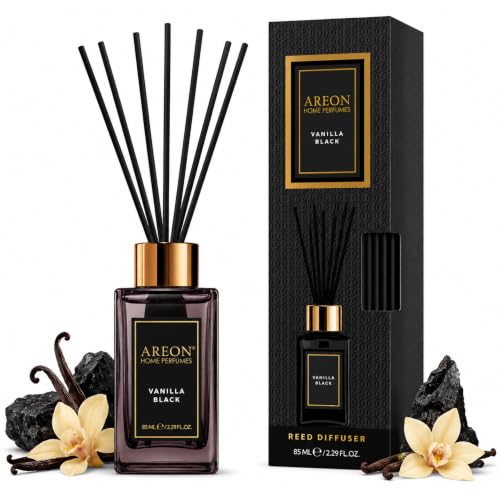 Areon Vanilla Black Home Luxury Perfume Reed Diffuser,10 Rattan Reeds,85ml | Luxury Reed Diffuser Suitable for Bedrooms, Living Rooms, Bathrooms, Offices, Entryways, and Other Indoor Spaces. - color: Vanilla Black, size: 85ml