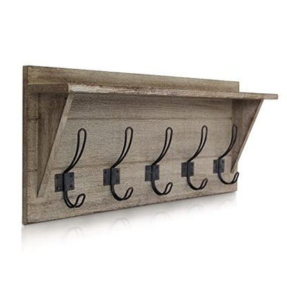 HBCY Creations Rustic Wall Mounted Coat Rack with Shelf - Solid Wood 24" Entryway Shelf with 5 Coat Hangers. Perfect Touch for Your Entryway, Mudroom, Kitchen, Bathroom and More, Weathered Brown - color: 5- Weathered Brown