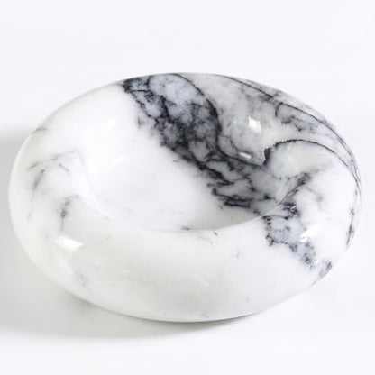 Small Marble Tray, Natural Stone Jewelry Dish & Trinket Dish, 4.3 Inch Round Marble Ring Dish for Keys, Bathroom Vanity, Nightstand, Entryway, Gray White - color: Gray White