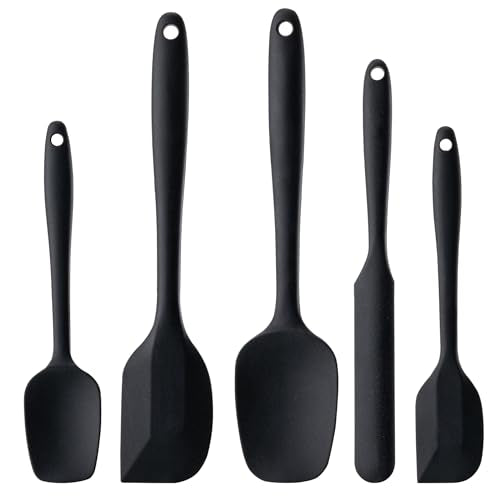 Silicone Spatula Set,5 Piece Food Grade Rubber Spatulas,Black | Spatulas Silicone Heat Resistant for Baking,Cooking,and Mixing High Heat Resistant Non Stick Dishwasher Safe BPA-Free - color: Black