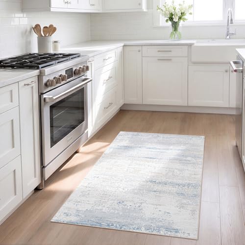Washable Area Rugs 3x5 Entryway Rugs for Kitchen,Front Door & Small Spaces | Ultra Soft,Low Pile,Non-Slip & Stain Resistant,Non-Shedding,Smal Modern Abstract Throw Rug for Bedroom,Bathroom,Laundry Room - color: Blue-griege-brown-beige-white, size: 3' x 5'