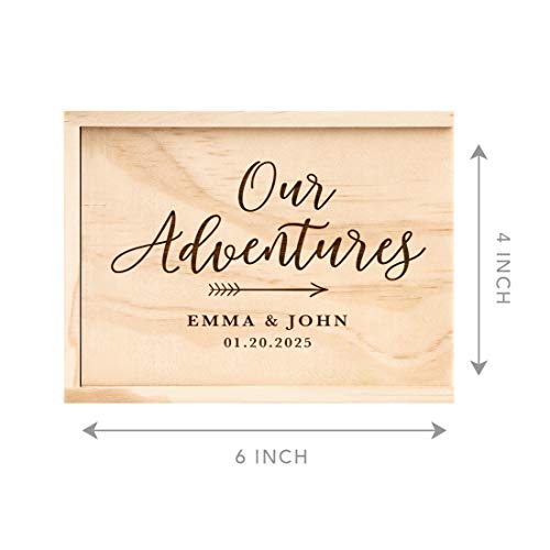 Koyal Wholesale Custom Engraved Our Adventures Arrow Wedding Keepsake Box, 4 x 6 -inch, Custom Names and Date, Wood - color: Our Adventures Arrow