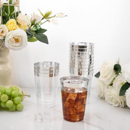 I00000 100 Pack 12 oz Silver Plastic Cups, Premium Silver Disposable Cups | BPA-Free, Heavy Duty, Everyday Use, Bulk Catering, Wine Glasses, Cocktail Glasses, Silver Cups Perfect for Party & Wedding - color: 12-Silver-100