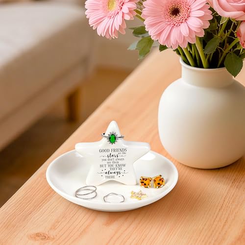 PUDDING CABIN Best Friend Gift - Good Friends are Like Stars Ceramic Jewelry Dish, Star-Shaped Ring Holder for Vanity, Friendship Gift for Women, BFF, Sister - style: Start Friend
