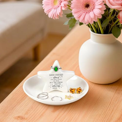 PUDDING CABIN Best Friend Gift - Good Friends are Like Stars Ceramic Jewelry Dish, Star-Shaped Ring Holder for Vanity, Friendship Gift for Women, BFF, Sister - style: Start Friend