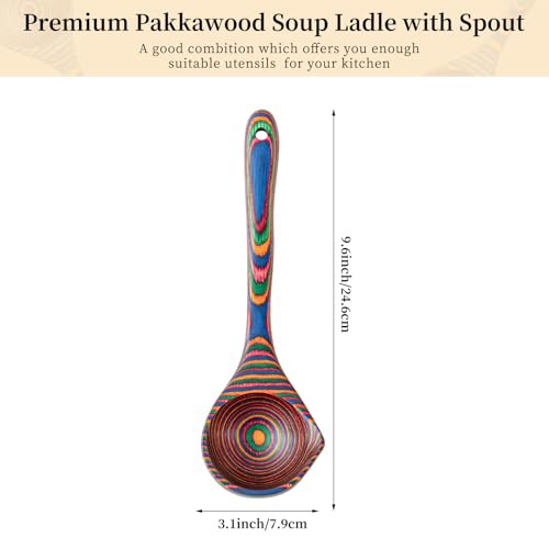 Gudamaye Pakkawood Rainbow Deep Soup Ladle with Spout, 9.6 inch Big Soup Ladle for Cooking - style: 1 PC Rainbow Ladle with Spout