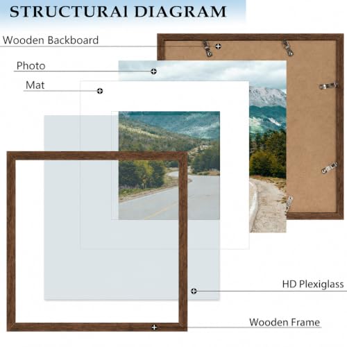 Wood 12x12 Picture Frame with 8x8 Mat, Display 8x8 with Mat or 12x12 Without Mat, Wood 12 by 12 Photo Frame, 12 x 12 Frame for Wall Hanging Display, Deep Brown, 3 Pack - size: 12x12 inch