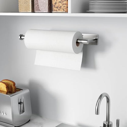 Paper Towel Holder,Self-Adhesive or Drilling， Brushed Nickel, 1 Pack | SUS304 Stainless Steel,Kitchen Roll Dispenser Under Cabinet，Wall Mounted Rack - color: Silver