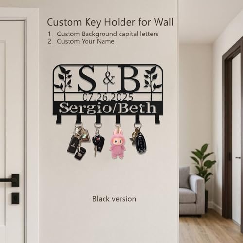 Custom Metal Key Holder, Personalized Key Holder Wall Mount with，Name Background Letter Theme, Ideal Keys Holder On Wall, Suitable for Living Room, Entrance, Kitchen(530) - color: Branches