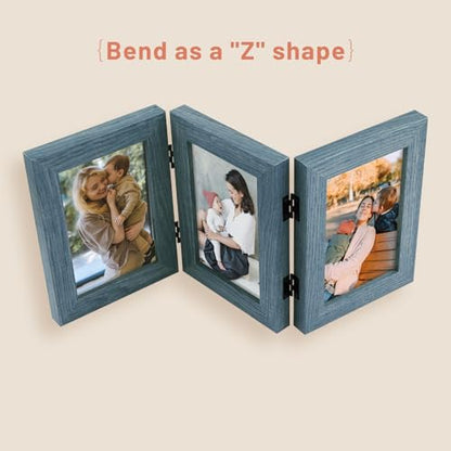 Golden State Art, 4x6 Triple Picture Frame Blue- Real Glass, 1 Pack | Trifold Photo Frame Vertical Display for Desktop - Three Folding Picture Collage - color: Blue, size: 4x6(1 Pack)