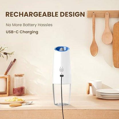 Rechargeable Gravity Salt Pepper Grinder Set, 2 Pack (White) | Gravity Automatic Grinder With LED Light & Adjustable Roughness, Rechargeable Seasoning Tool For Kitchen Use - color: Rechargeable/Set/White