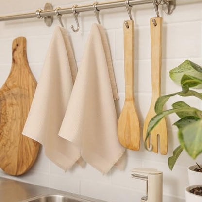 3 Pcs Waffle Kitchen Towels with Tassels Beige Absorbent 100% Cotton Turkish Dish Towels Decorative Boho Farmhouse for Drying Dishes & Home Decoration, 17.7 x 27.6inch
