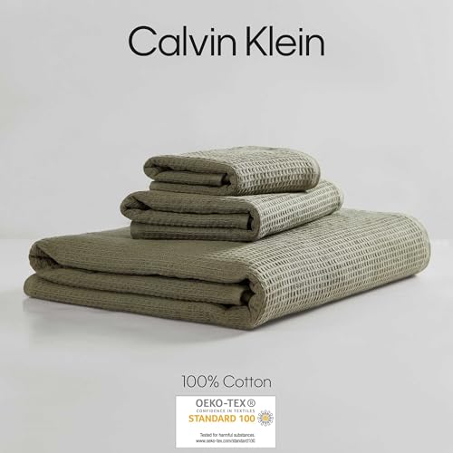 Calvin Klein - Bath Towels, Super Soft & Absorbent Cotton Towels, Oeko-Tex Certified (Eternity Solid Dusty Green, 3-Piece) - color: Eternity Dusty Green, size: 3 Pack