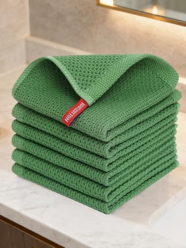100% Cotton Waffle Weave Kitchen Dish Cloths, 6 Pack Ultra Soft Absorbent, Quick Drying Dish Towels, 6x6 Inches, Dish Rags for Drying Dishes & Daily Kitchen Use (Green) - color: Green