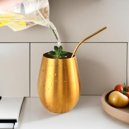 18 Ounces Gold Wine Glasses Set of 2, 18/8 Stainless Steel Stemless Drinking Cups for Cocktails, Durable 304 Stainless Steel Tumbler Wine Glasses Gift Essentials and Dishwasher safe