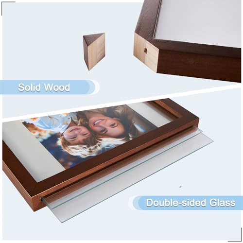 DLQuarts 8x10 Floating Photo Picture Frame, Floating Display 6x8, 5x7,or Full Display 8x10 Photos, Solid Wood, Double Glass, 2 Pack, Black Walnut - color: Black Walnut, size: 8x10
