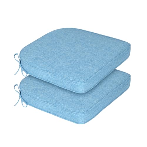 BPS 20 x 19 Inch Outdoor Chair Cushion Set of 2, Fade-Resistant and Water-Resistant Solution-Dyed Polyester Fabric Patio Chair Cushions with Straps for Outdoor/Indoor Dining Chairs - color: Lake Blue, size: 20''W x 19''D