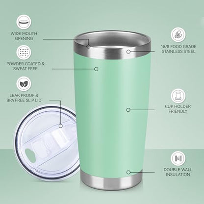 20 oz Tumbler Stainless Steel Tumblers Bulk with Lid Double Wall Insulated Coffee Tumbler Cups for Hot & Cold Drinks Powder Coated Travel Coffee Tumbler Mug Metal (Jade, 1 pack) - color: Jade, size: 20 Ounces
