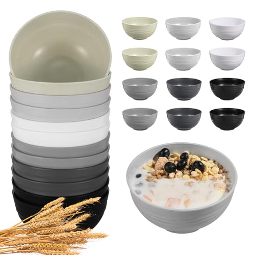 HEYCOME 12 Pcs Unbreakable Cereal Bowls Set, 26 Oz Wheat Straw Bowls Set, Microwave & Dishwasher Safe Bowls for Kitchen, Reusable Plastic Bowls for Soup, Salad and Snack, BPA Free, Multicolor - color: 6-Gray multicolor