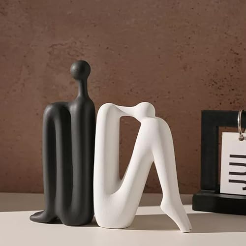 Linxia Abstract Ceramic Figurine Bookends | Matte Black & White Pair | Back-to-Back Design | Decorative Desk, Office & Window Display Accents - color: Matte Black & White